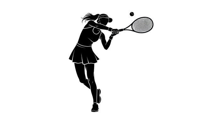 Female Tennis Player Silhouette Hitting Ball