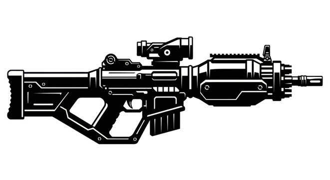 Futuristic Sci-Fi Assault Rifle with Scope, Vector Illustration