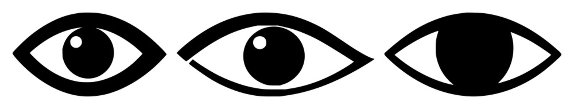 Eye scanner icon set with solid black shape on white background featuring computer vision, biometric, AI recognition with eye symbol and scanning lines