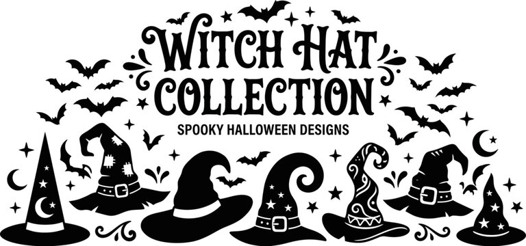 witch hats with bats moons and stars for halloween designs