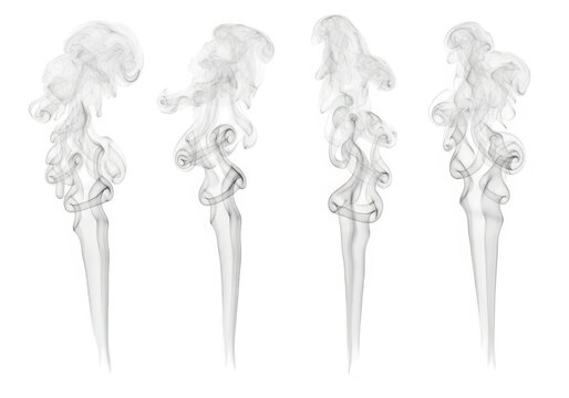 Set of four abstract smoke trails, isolated on transparent background