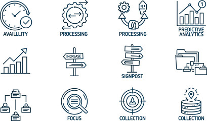 Availability processing signpost predictive analytics collection focus chart type data graph statistics. © Emongrapic