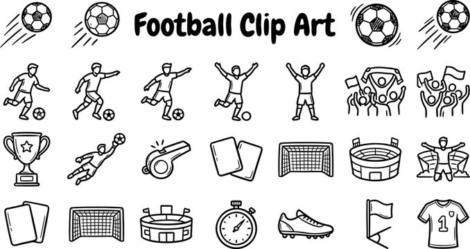 Football clip art collection with players balls goals and accessories  various illustrations