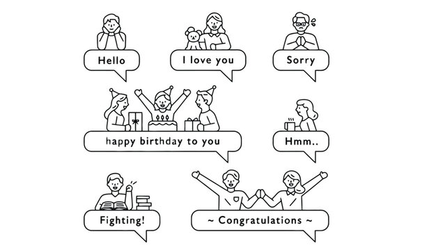 People communicating emotions and events with speech bubbles, communicatio
