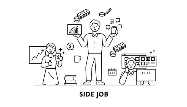 Man juggling multiple tasks and income streams to show side hustle concept