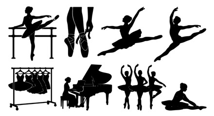 Ballet Dancer Silhouettes Collection, Elegant Poses and Costumes, Vector Art for Performance and Dance Studio Graphics © Zubaraj