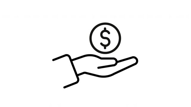 save money hand with coin line icon animation video footage