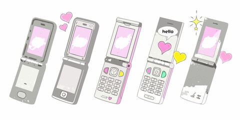 flip phones vector illustration set with hearts and sparkles © Anik