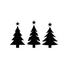 Fototapeta premium Black Christmas tree silhouettes with stars.