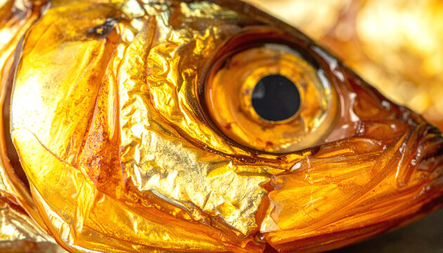 Extreme close-up shot of smoked capelin fish