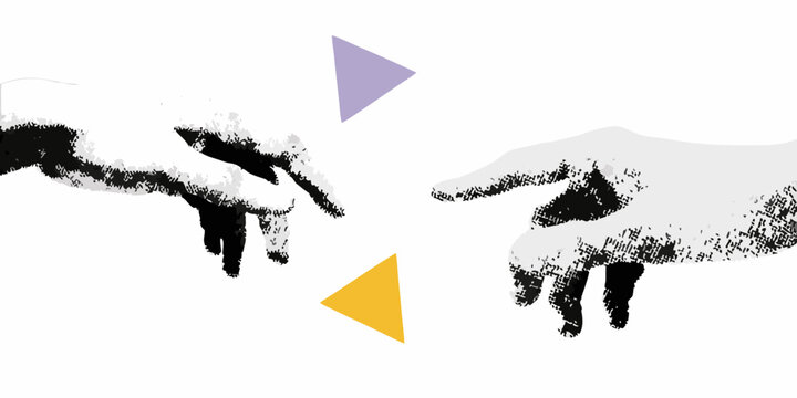 reaching hands vector illustration with geometric shapes abstract design
