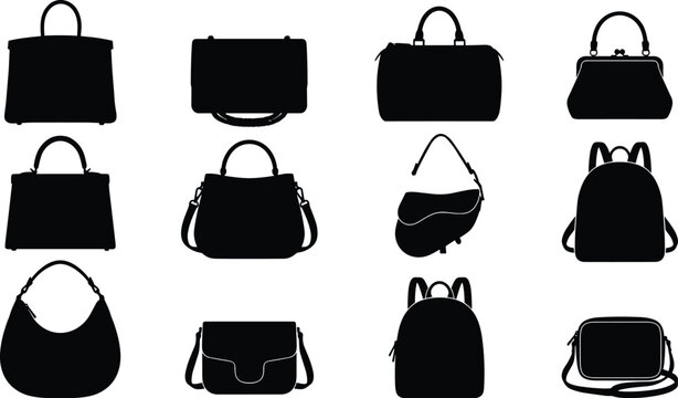 A comprehensive collection of diverse fashion bags, including elegant handbags, versatile purses, and practical backpacks, perfect for various styles and daily activities