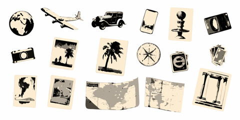 travel themed illustrations vector set on beige backgrounds © Nova