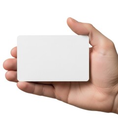 Fototapeta premium A hand holding a plain white business card against a white background