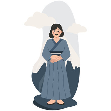 Traditional Japanese Kimono Woman Flat Illustration