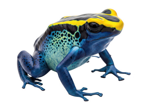 Dyeing poison dart frog, dendrobates tinctorius azureus, sitting on transparent background