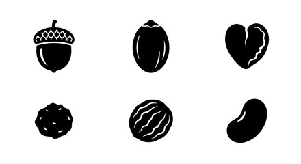 Six Seed Icons, Botanical Vector Graphics, Organic Plant Elements, Natural Food Symbols, Black and White Simple Illustrations for Healthy Lifestyle © Zubaraj