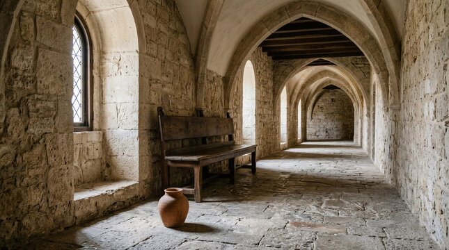 Historic Stone Arch Corridor With Rustic Architectural Details