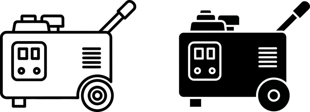 Welding machine icon with clean lines and solid silhouette for construction and industry