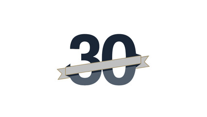 Simple Gray Number 30 with Banner Ribbon on Isolated White Background © Grangger