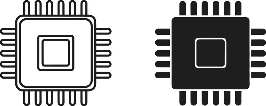Computer chip icons in black and white on a white background