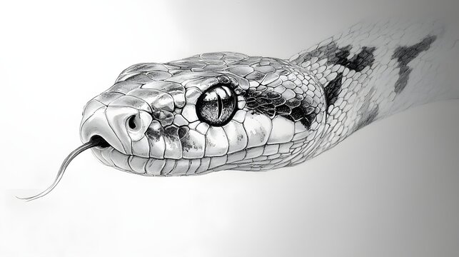 Detailed snake face sketch with forked tongue and scales photo