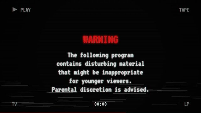 System Failure Text Warning, VHS Tape Aesthetic, Retro Emergency Broadcast Overlay, Glitch Text Animation, Noir Data Breach Screen