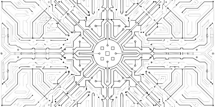 Circuit board pattern black lines on a white background