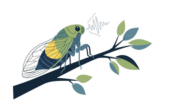 Cicada on a tree branch outside.