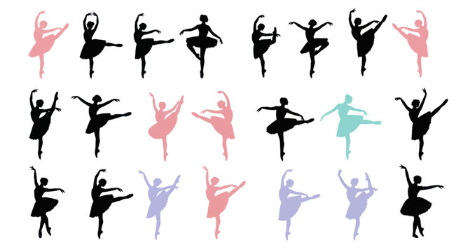 Ballet Dancers in Various Poses Silhouettes.