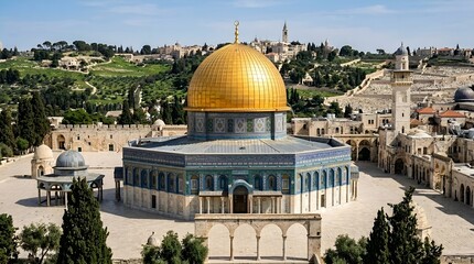 Obraz premium Dome of the Rock standing in the Old City of Jerusalem during bright daylight