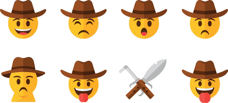 Cowboy emoji set with pocketknife illustration diverse expressions for western themes and digital communication