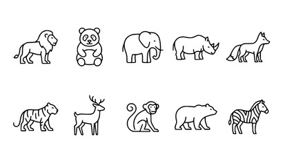 Minimal Wildlife Animal Outline Icon Collection Hand Drawn Vector Set © Songkari