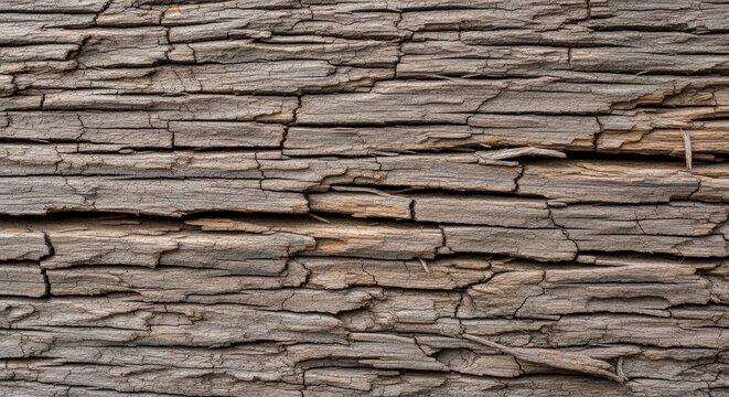 weathered wooden surface with cracked and peeling layers.