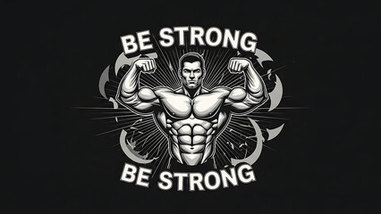 Fototapeta premium Muscular bodybuilder posing with the text be strong isolated on a transparent background
