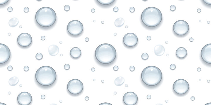 Seamless pattern of realistic transparent water drops and liquid bubbles Vector, illustration