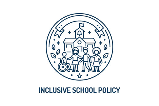 Inclusive school policy icon minimalist educational diversity accessibility concept thin line vector illustration isolated on white background