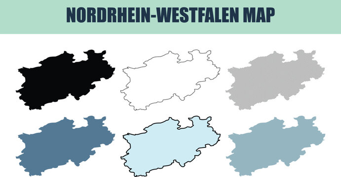 Nordrhein-Westfalen map set presented in six different style fills stock line and lined variations for informational graphics