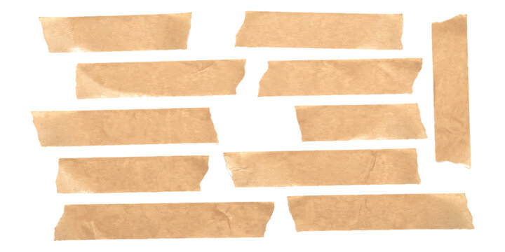 Set of brown masking tape strips and adhesive paper pieces for scrapbooking and office work Vector, illustration