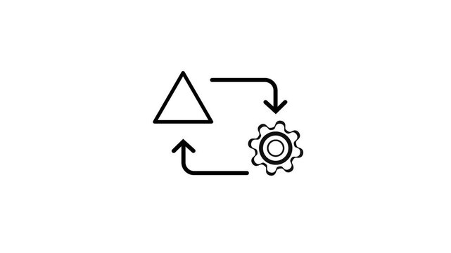 Risk management process line icon with blinking alert and warning concept on white background. Gear rotating and flowing line motion graphic security animation.