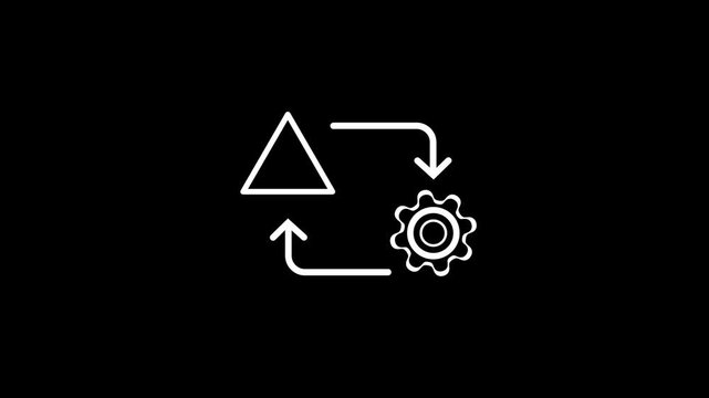 Risk management process line icon with blinking alert and warning concept on black background. Gear rotating and flowing line motion graphic security animation.