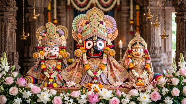 Jagannath Balabhadra Subhadra Pastel Silk Divine Banner