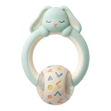 sleeping bunny teether toy with colorful shapes isolated on transparent background