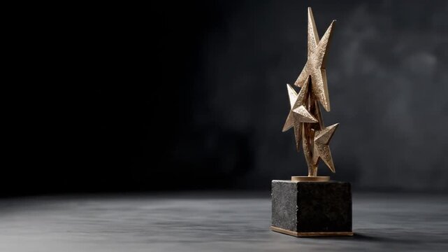 Stylish Abstract Star Trophy for Excellence and Achievement, Cast in Bronze on a Dramatic Dark Studio Background