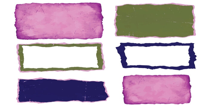 Set of colorful rectangular watercolor brush strokes and hand drawn frames for design Vector, illustration