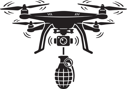 Drone technology weaponized , an unmanned aerial vehicle carrying an explosive device and a camera for surveillance