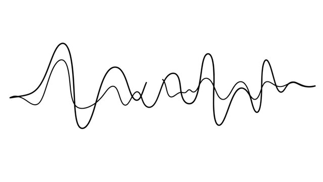 Complex abstract black undulating waveform lines depicting sound or data visualization on an isolated white background.
