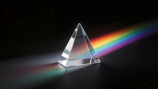 Crystal prism splitting light into rainbow