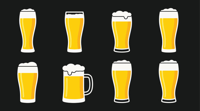 Octoberfest beer collection variety of golden lager glasses and mugs