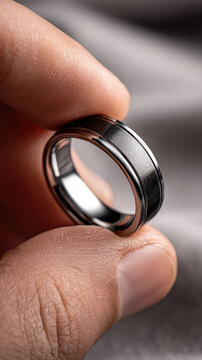 Hand holding a spinner ring, showing its rotating band design, a tactile metal accessory for stress relief, anxiety management, and mindful fidgeting